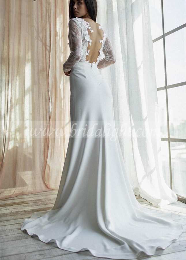 Simple Mermaid Crepe Wedding Gown with Slit