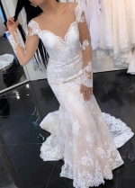 See Through Long Sleeves Lace Wedding Dress Mermaid Style