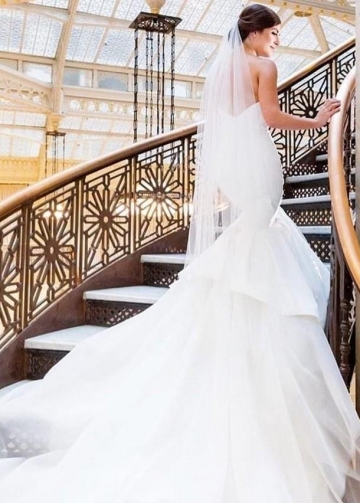 Sleek Satin Mermaid Wedding Dress with Jewelry Belt