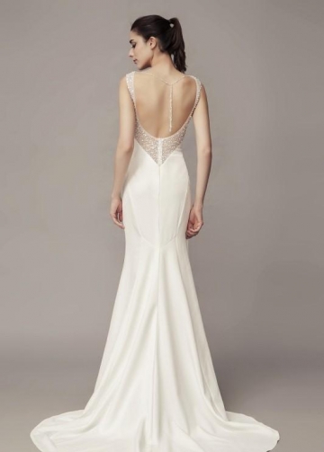 Simple Satin Wedding Dresses with Beaded Backless