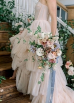 Sleeveless Cascading Wedding Gowns Tulle