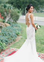 Sheer Neckline Appliqued Lace Bride Outdoor Wedding Gowns