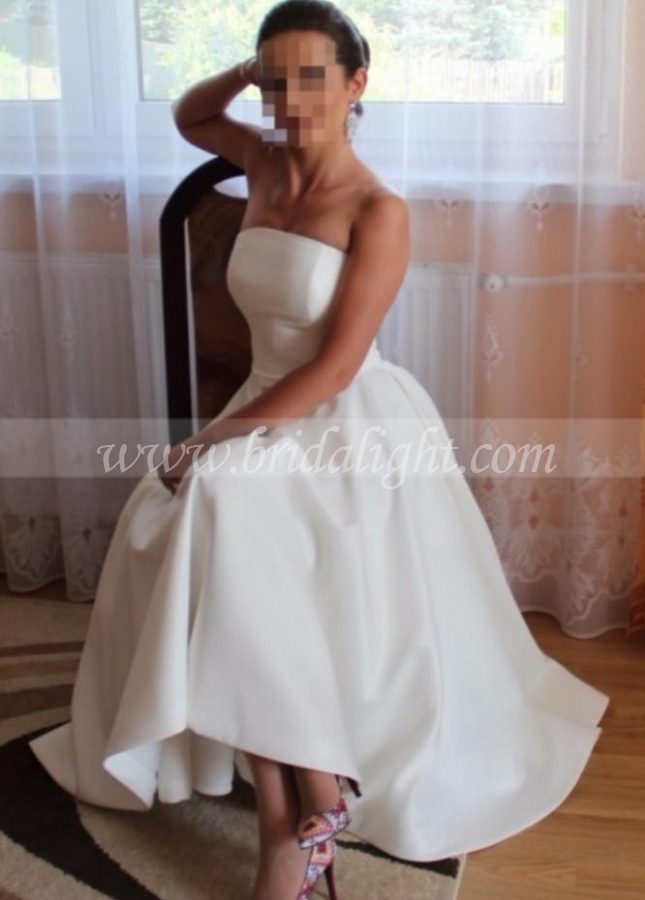 Strapless Satin High-low Wedding Dress Backless