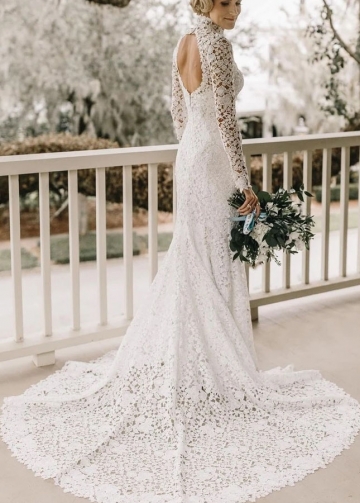 Modest Lace Wedding Dresses Long Sleeves High Neck