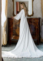 Simple Lantern Sleeve Deep V-Neck Side Split Elegant Boho Wedding Dresses