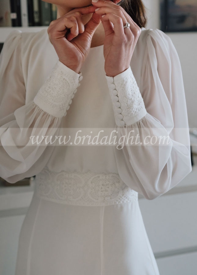 Simple Long Sleeves Modest Backless A Line Wedding Dress Magic Robe de soriee