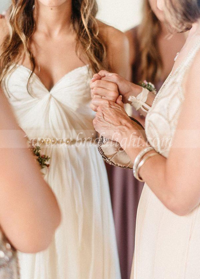 Sweetheart Long A Line Wedding Dresses Chiffon Beach Bride Dress