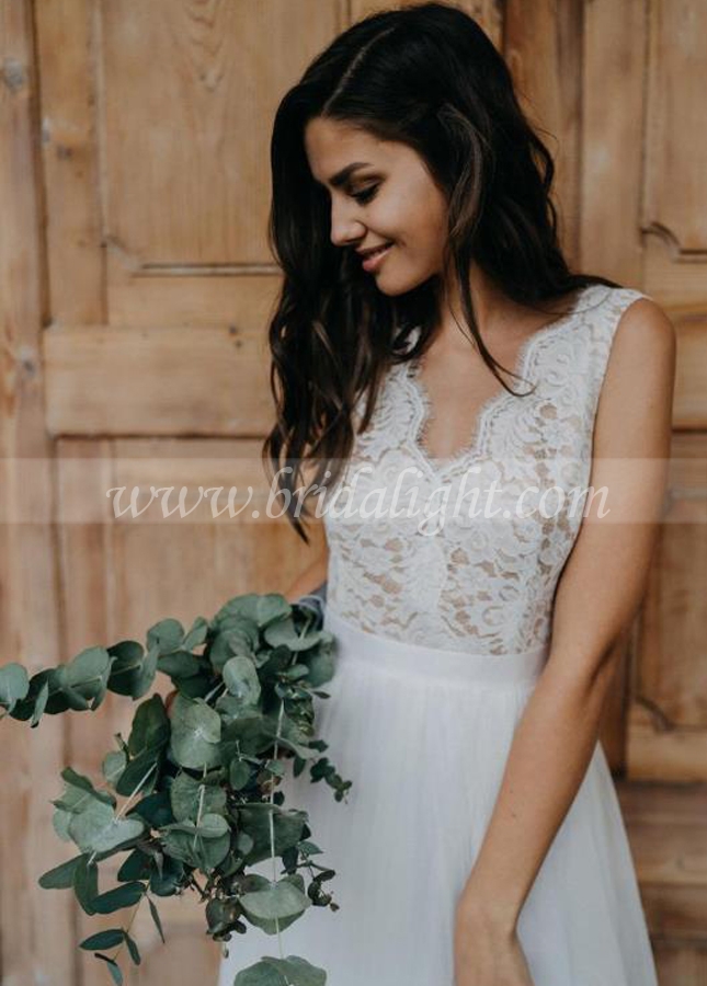 Simple A-Line Lace Tulle Bohemian Wedding Dresses