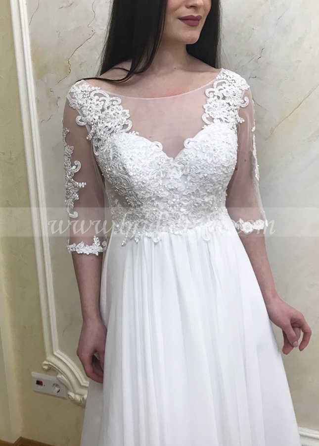 Summer Wedding Dresses Lace Chiffon With Half Sleeves