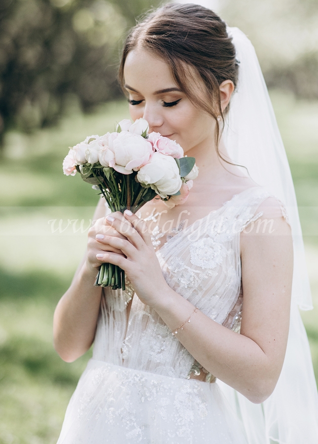 Sparkly Lace Tulle Wedding Dresses A Line Bohemian Bridal Gowns Sequins Beads Vestido de noivas