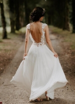 Sexy Backlss Chiffon Wedding Dresses INS A Line Lace Appliques Bridal Gowns Summer Fall Noivas
