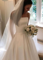 Simple Wedding Dresses Strapless Satin Vestido de Noiva Wedding Elegent Gown
