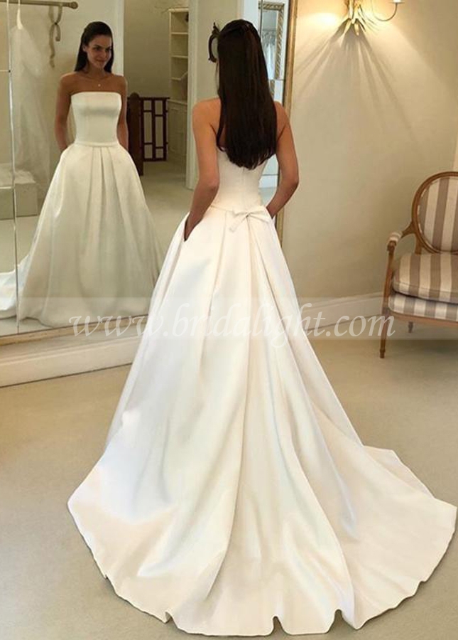 Simple Wedding Dresses Strapless Satin Vestido de Noiva Wedding Elegent Gown