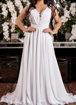 Simple Chiffon Plus Size Wedding Dresses with Lace Appliques Detail