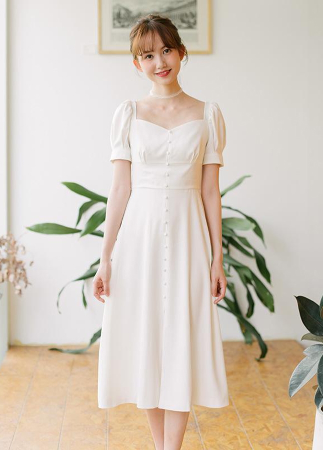 Simple Wedding Dress With Short Sleeves Tea Length A Line Bride Dress