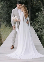 Sheer Chiffon Wedding Dress A Line Simple Beach Bridal Gowns