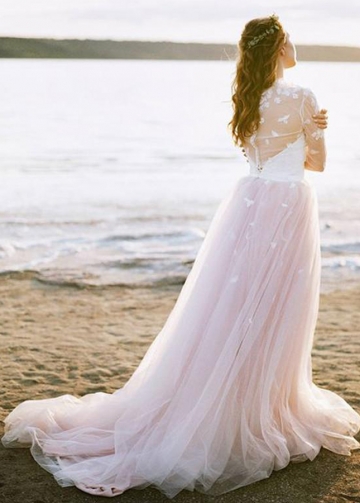 Sexy Spaghetti Straps A-Line Wedding Dresses With Lace Half Sleeves Jacket Two Piece Beach Bride's Wedding Gown
