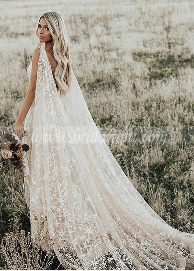 Swooning Dazzling Wedding Dresses Awesome Floral Print Star Bridal Gowns With Cape Bohemian Country Vestido De Noiva