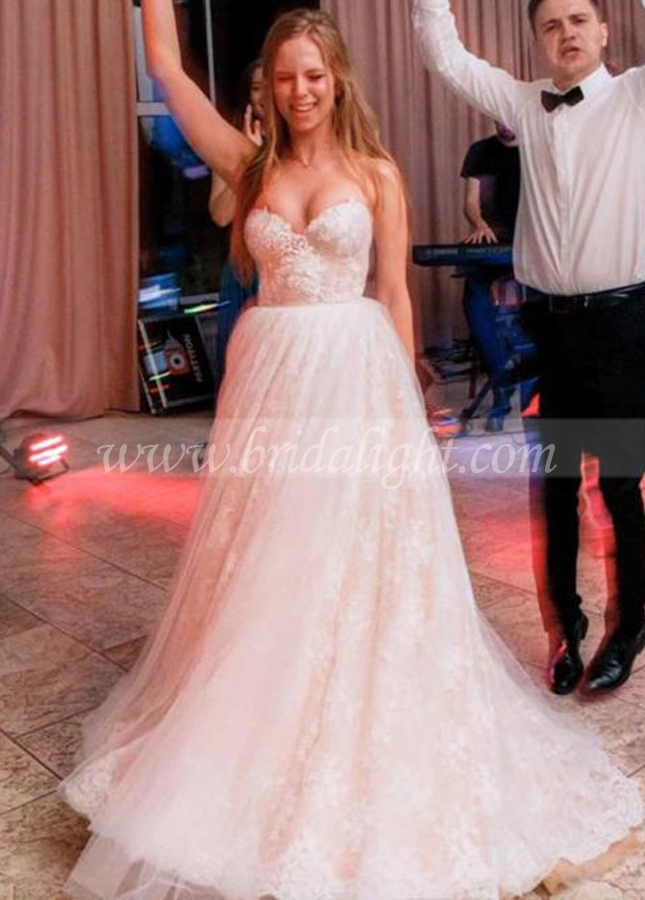 Sweetheart A Line Wedding Dresses Lace Tulle Country Bridal Gowns