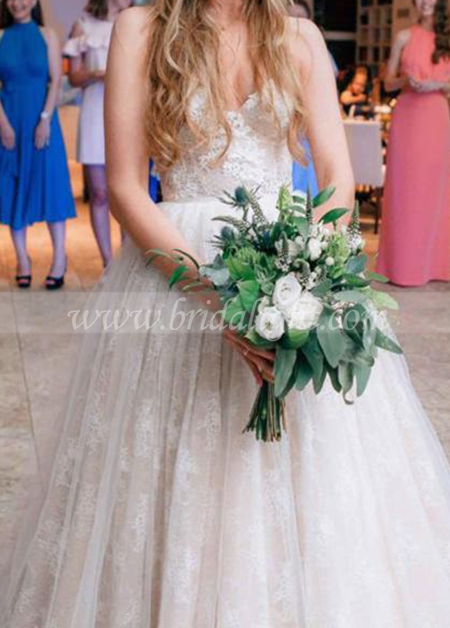 Sweetheart A Line Wedding Dresses Lace Tulle Country Bridal Gowns
