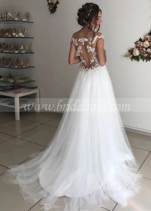 Sexy Wedding Dresses Long Off the Shoulder Neck Wedding Dresses See Through