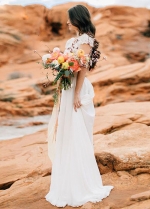 Simple Wedding Dresses Deep V-Neck Sleek Summer Fall Bridal Wedding Gown
