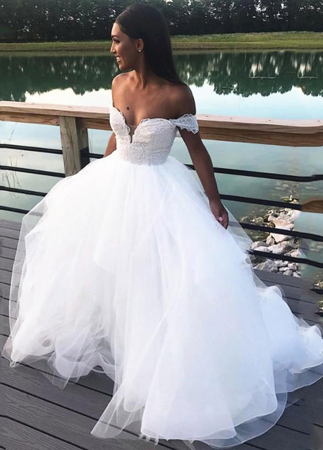 Summer A Line Wedding Dresses 2023 Sexy Back Lace Off Shulder Bride Gowns