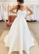 Simple Satin Sweetheart Neckline A-line Wedding Dresses With Removable Lace Jacket