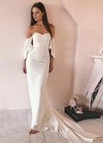 Soft Satin Mermaid Wedding Dresses 2023 Off The Shoulder Bride Dress Simple