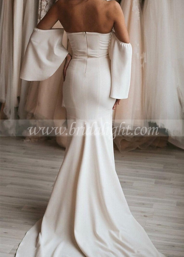 Soft Satin Mermaid Wedding Dresses 2022 Off The Shoulder Bride Dress Simple