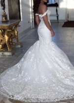 Sexy Mermaid Wedding Dresses Off-the-Shoulder Lace Up Back Lace Wedding Bridal Gown