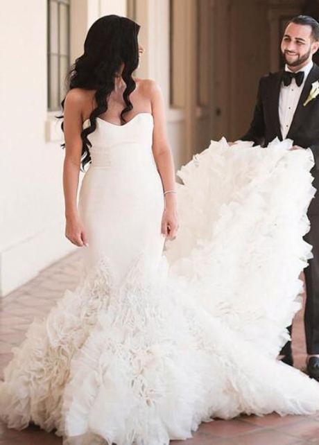 Sweetheart Mermaid Wedding Dresses Cascading Ruffles Bridal Wedding Gowns Elegant Robe De Mariee