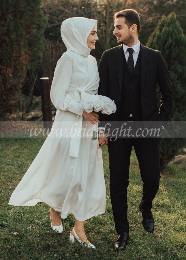 Simple Style Muslim Long Sleeves Wedding Dress New Arrival