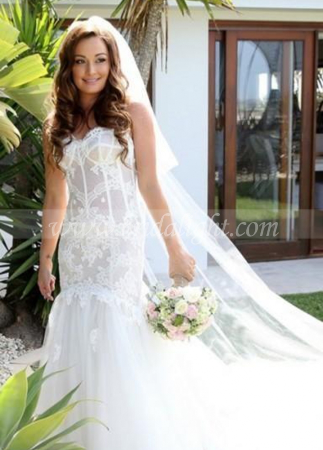 Lace Tulle Strapless Sweetheart Mermaid Wedding Dresses