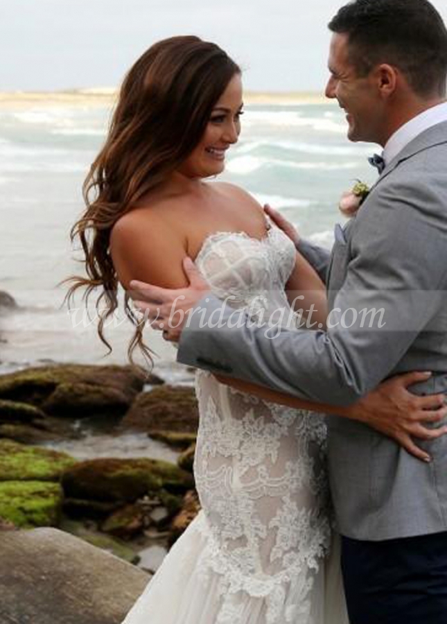 Lace Tulle Strapless Sweetheart Mermaid Wedding Dresses