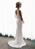 Simple Elegant Ivory Satin Sheath Sleeveless Cowl Neckline Wedding Dresses