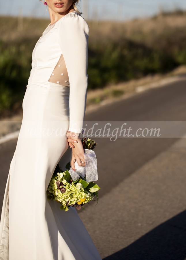 Simple Wedding Dresses Sheath Long Sleeved Vertical Bridal Gown