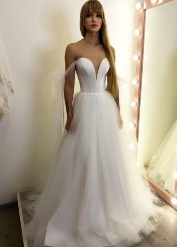 Tulle Bridal Dress Gown with Off the Shoulder Neckline