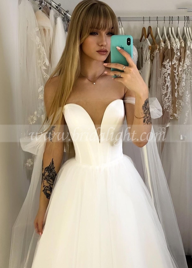 Tulle Bridal Dress Gown with Off the Shoulder Neckline