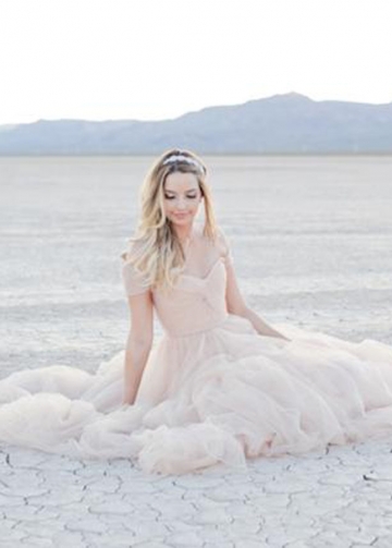 Tulle Blushing Pink Bride Dresses for Beach Weddings