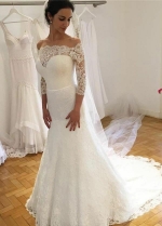 Traditional Off-the-shoulder Lace Wedding Dress with Sleeves