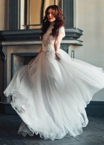 Two Piece Tulle Boho Wedding Dress Short Sleeves