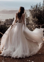 Two Piece Boho Dreamy A Line Wedding Dresses Full Sleeve