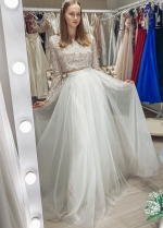 Two Pieces Boho Wedding Dresses Long Sleeve Sexy Tulle Lace Bridal Gowns Country Style Elegant
