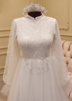 Tulle Lace Muslim Wedding Dresses With Sleeves