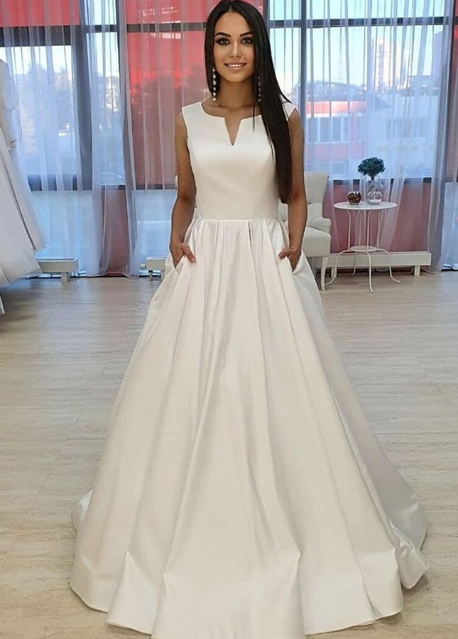 Unique A-line Satin Wedding Gown with Pockets