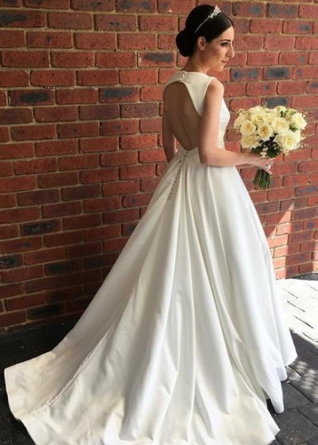 V-neckline Satin Bridal Gown Dress for Wedding 2022