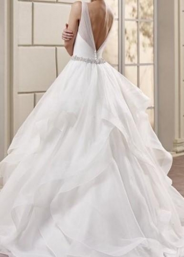 V-neck Tulle Wedding Dresses with Volume Layers Horsehair Trim