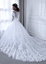 Vintage Lace White Wedding Dress with Illusion Sleeves