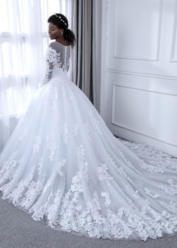 Vintage Lace White Wedding Dress with Illusion Sleeves